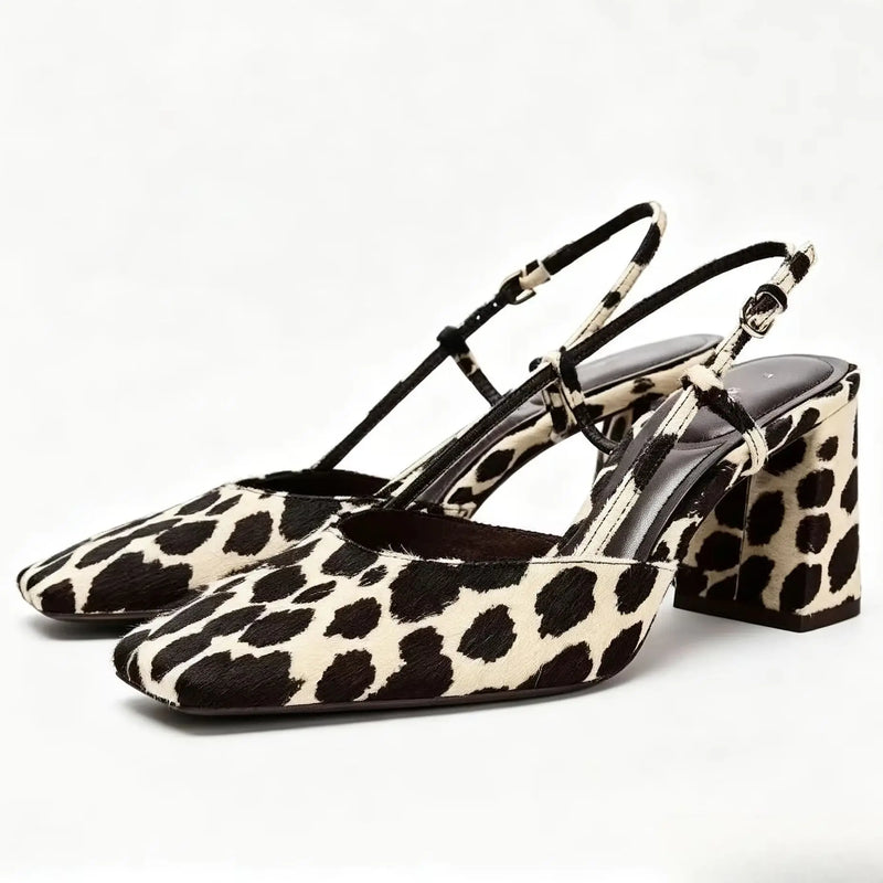 Women's Summer New Product Leopard Pattern Square Head Shallow Mouth Thick Heel Square Head Retro Versatile High Heels