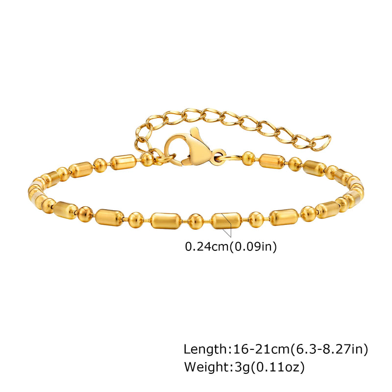 Goxygen Dainty Silver Color Stackable Bracelet Stainless Steel Beads Thin Chain for Women Men Jewelry Sets Gifts