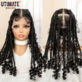 Synthetic Full Lace Goddess Braided Wigs with Curly Square Knotless Box Braiding Wig for Black Women 18 Inches Lace Frontal Wigs