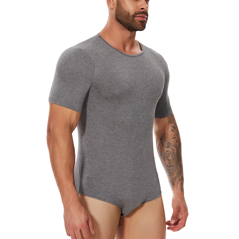 Men's Full Body Shaper Short Sleeve Top Tummy Control Briefs Bodysuit Butt Lifter Male Base Layer Pajamas Shaping Underwear New