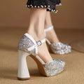 Aphixta Elegant Woman High Heel Pumps Seuined Cloth Upper Bling Party Shoes for Woman Silver Women's Pumps and Heels