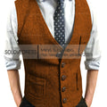 Men's Suit Vest V Neck Notched Lapel Slim Fit Leisure Wool Herringbone Tweed Vest Men for Wedding Groomsmen Mens Waistcoat Vest