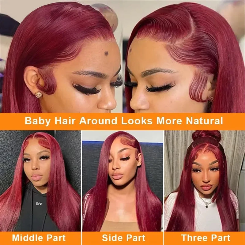 99J Straight Human Hair Wigs 13x6 HD Lace Frontal Wig Burgundy Human Hair Wig 13x4 HD Lace 220 Density Human Hair Wigs For Women
