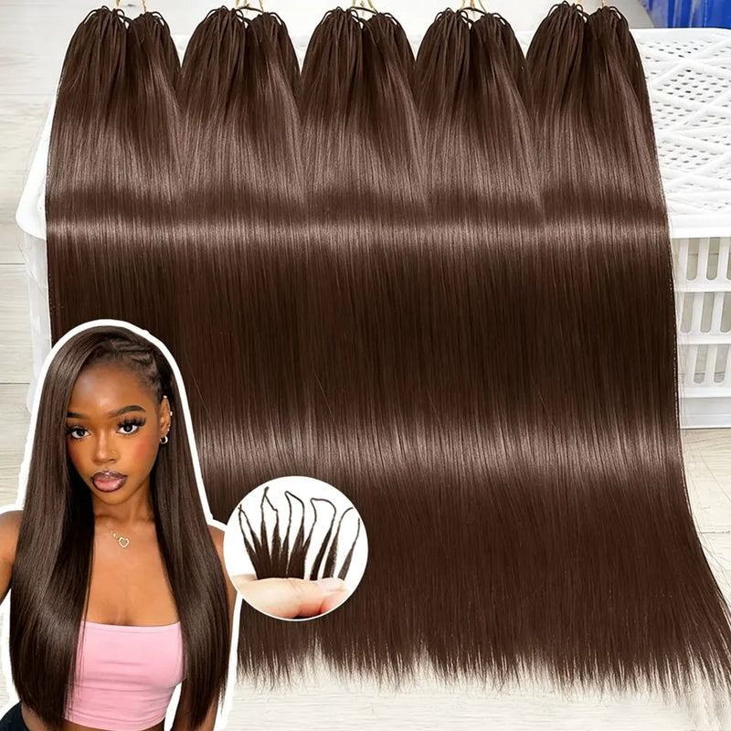 #4 Brown Straight Crochet Human Hair 26 Inch 100% Unprocessed Brazilian Virgin Hair Feather Crochet Human Hair 4 Pack 240G Chocolate Straight Human Crochet Hair Extensions