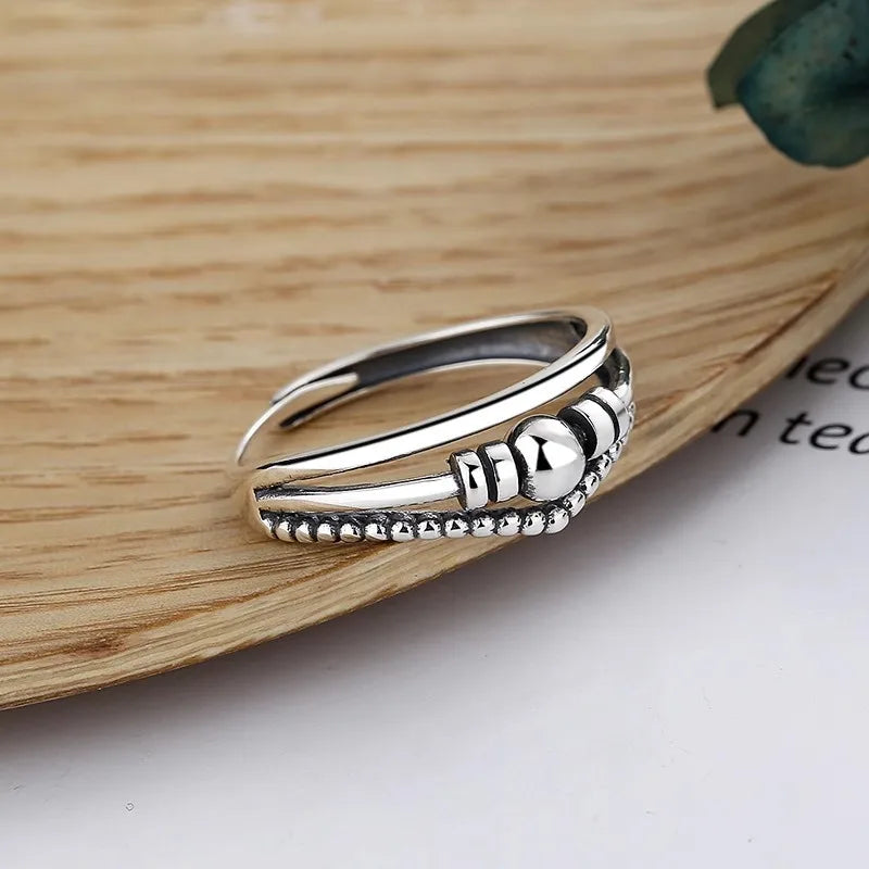 VENTFILLE 925 Sterling Silver Geometric Multilayer Round Bead Ring Female Fashion Punk Temperament Prevent - Visuel 9 | SAMAG