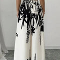 Women Black Ink Floral Print Wide Leg Pants Elastic High Waist Silky Satin Palazzo Trousers Summer Vacation Casual Loose Long Pants Beach Bottoms Vestidos