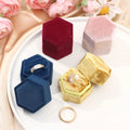 Hexagon Shape Velvet Jewelry Box Double Ring Storage Box Woman Gift Earrings Package Case Wedding Ring Display Packaging Box