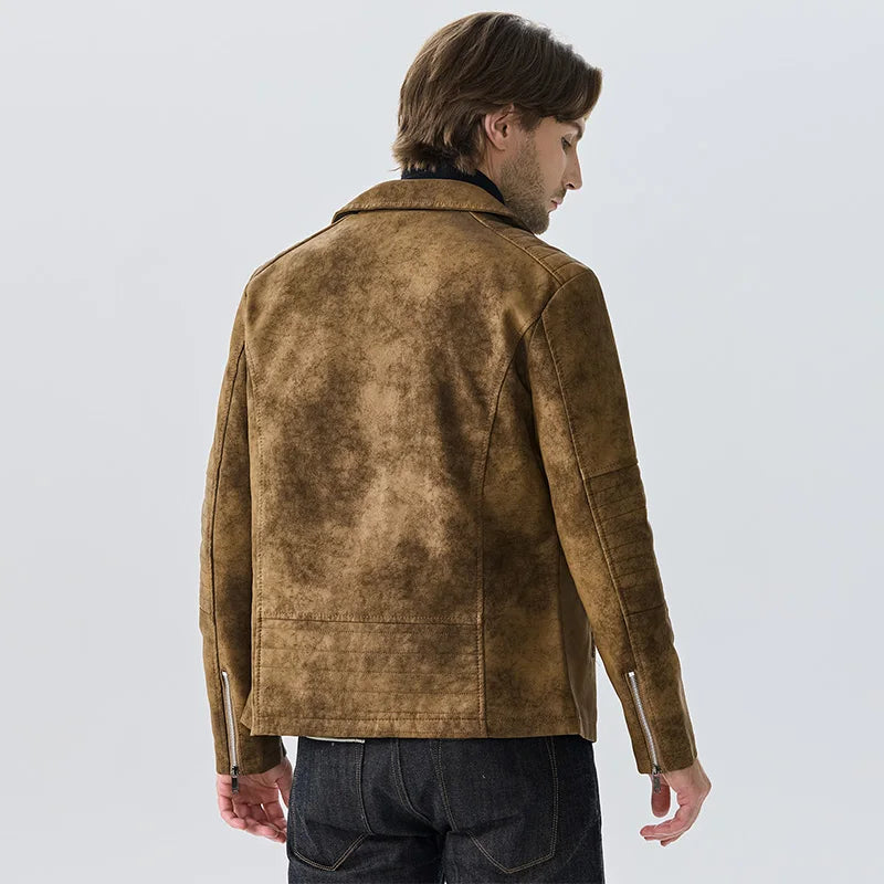 Men PU Leather Jacket Faux Fur Fashion British Thickened Plush Autumn Winter Warm Leather Jackets High-End Business Leather Coat