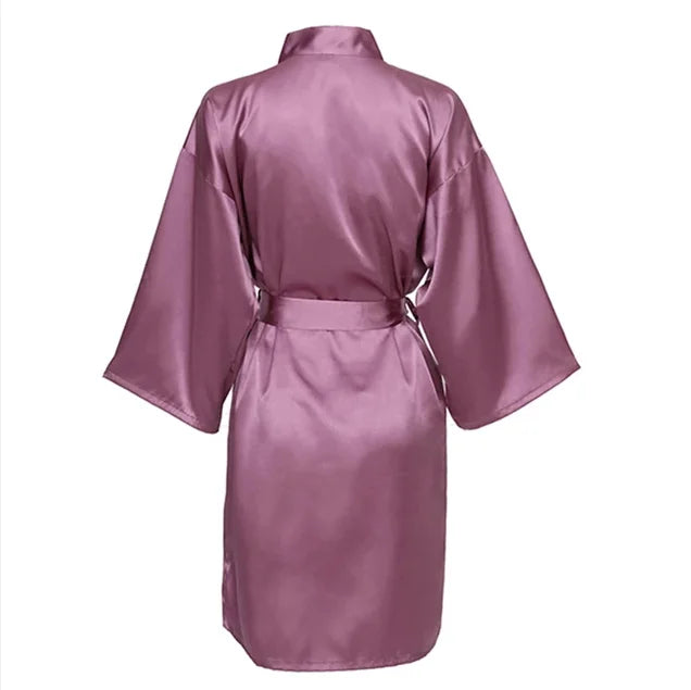 Solid Satin Night Robe, Elegant Half Sleeve V Neck House | SAMAG