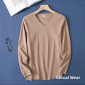 Double-Sided Deroing Men's Long Sleeve V-Neck Thermal Top Seamless Comfortable Cotton Knitted Base Layer Shirt Casual Fashion
