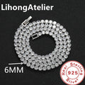 New 925 Sterling Silver Necklace 6mm Aaa Zircon Tennis Suitable For Women And Men Jewelry Gift - Visuel 6 | SAMAG