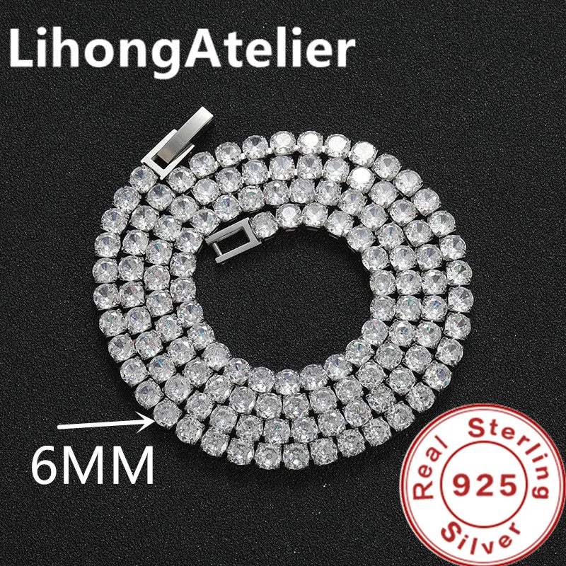 New 925 Sterling Silver Necklace 6mm Aaa Zircon Tennis Suitable For Women And Men Jewelry Gift - Visuel 6 | SAMAG