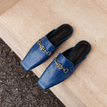 Premium Handmade Genuine Leather Cowhide Women's Shoes,Square Toe Low Heel Women Mules,Fashion Casual Women Slippers