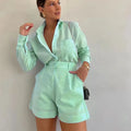 2026 New Women's Long Sleeve 2-Piece Set Casual Button Detail Shorts Outfit Shirt Top Summer Fashion Female Suit Y2k Clothing