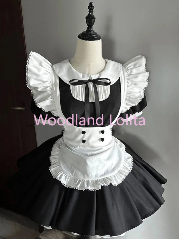 Classical Blue Lolita Anime Maid Cosplay Costume Kawaii Comic Con Dress Up Black Short Sleeved Lolita Set Party Women Outfit