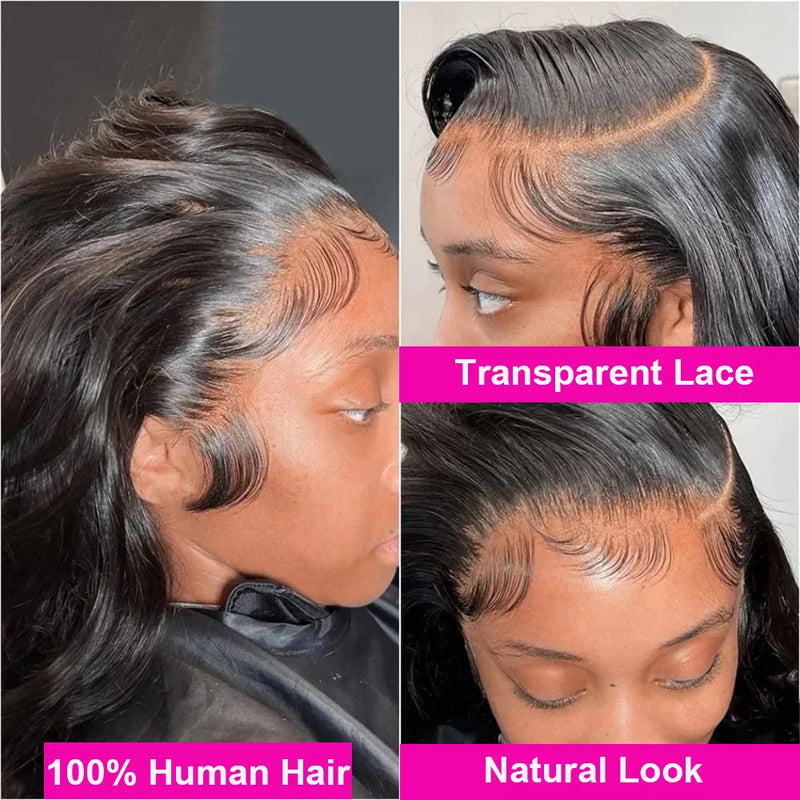 Short Bob Body Wave 13x4 Transparent Lace Front 100% Human Hair Wigs Brazilian 200 Density Water wave Lace Frontal Closure wigs