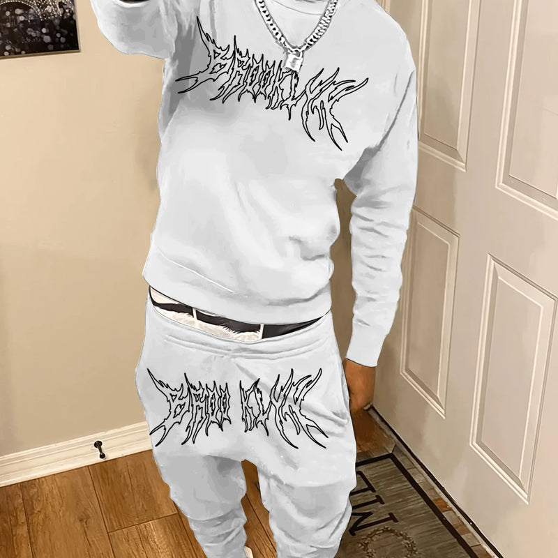 Autumn Trendy New Sweatshirt Sweatpants Set Men's Daily Loose Casual Fit Printed Hundred Long Sleeve 2 - View 5 | SAMAG