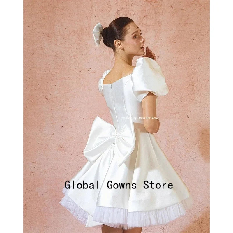Cinderella Prom Dresses Square Neck Layering Evening Dress Princess Short Puff Sleeves Wedding Party Dress Customized
