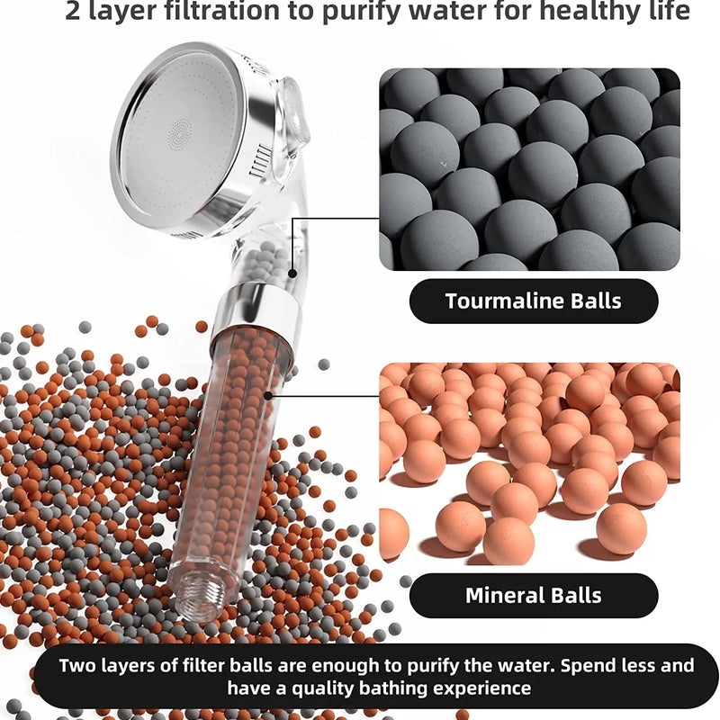 Bathroom Shower Head 3 Modes Adjustable Handheld High Pressure Showerhead Anion Stones Filter SPA Shower Bathroom Accessories