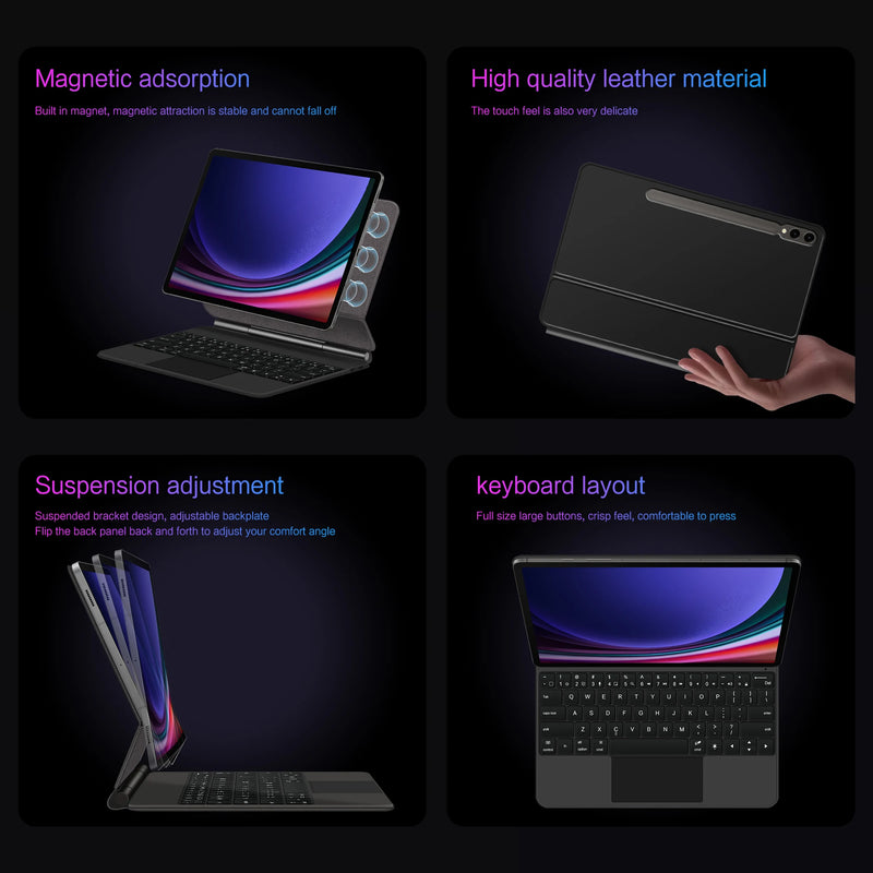 LFOIQN Magic Keyboard Folio for Samsung Galaxy Tab S10 Plus S9 FE+ S7 FE S8 S9 Plus S10+ 12.4"Magnetic Case Floating Multi-Touch