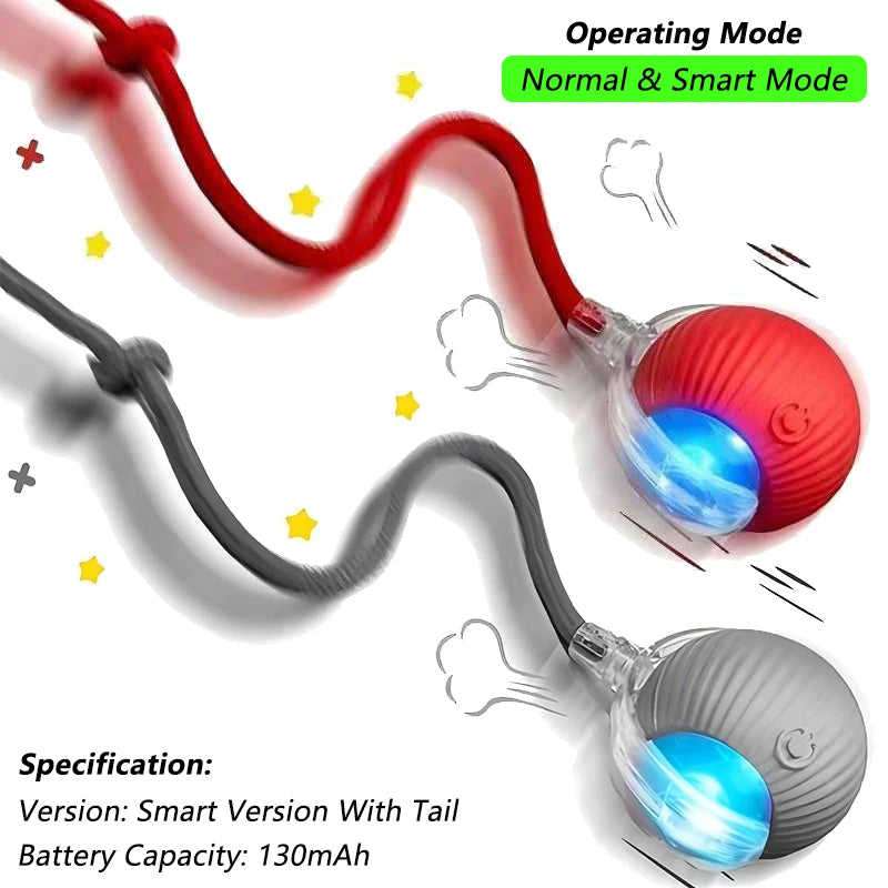 New Cat Interactive Ball Toy Automatic Rolling Ball Faux Tail Rechargeable Smart Pet Electric Toy Dog Cat Training Imitate Mouse