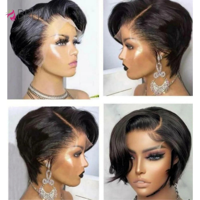 200% Density Lace Front Straight Wig Pixie Cut Wig 13X4 Full Lace Wig Bob Wig Human Hair Wigs For Women Pre Plucked BPHW Hair