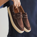 Men's Casual Loafers Shoes Fashion Thick Sole Suede Leather Boat Shoes Non-Slip Breathable Comfortable Slip-On Sneakers for Men