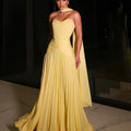 Booma A-Line Pleat Yellow Evening Dresses Sleeveless | SAMAG