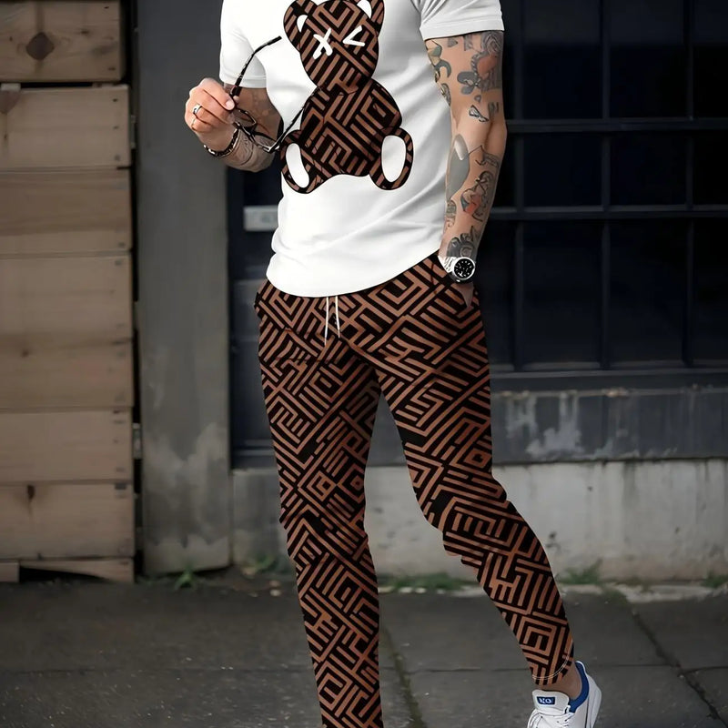 Summer new men's teddy bear print breathable and comfortable round neck T - shirt pants set outdoor casual - View 7 | SAMAG