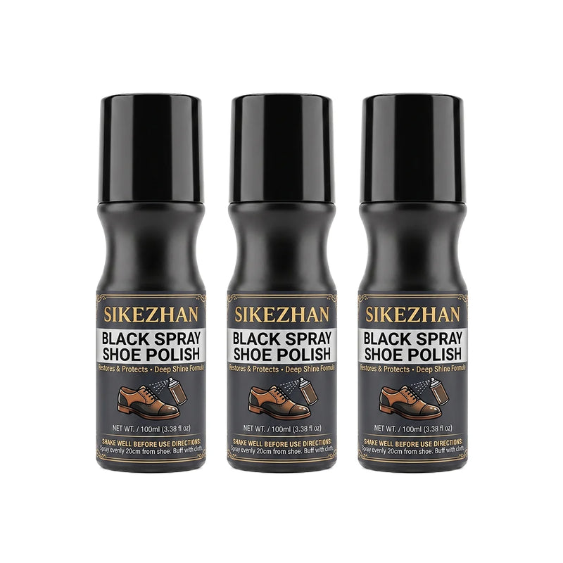 100ml Black Shoe Polish Spray with Sponge Applicator - Professional Leather Care, Quick Shine Wax Liquid Polish for Boots