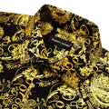 Luxury Silk Shirts for Men Long Sleeve Gold Black Floral | SAMAG