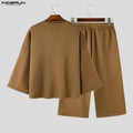 INCERUN Men's Sets Solid Color Oversize 3/4 Sleeve T Shirt Pants Two Piece Streetwear Stylish Casual - View 5 | SAMAG