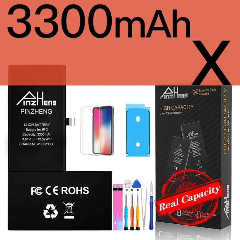 PINZHENG Real High Capacity Battery For iPhone X XR XS Max 12 13 Mini Pro Max 11 Pro Max Replacement Bateria Warranty One Year
