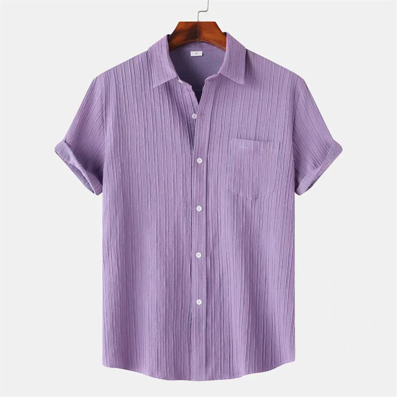 New 9 Color Men's Solid Striped Shirt Summer Fashion | SAMAG