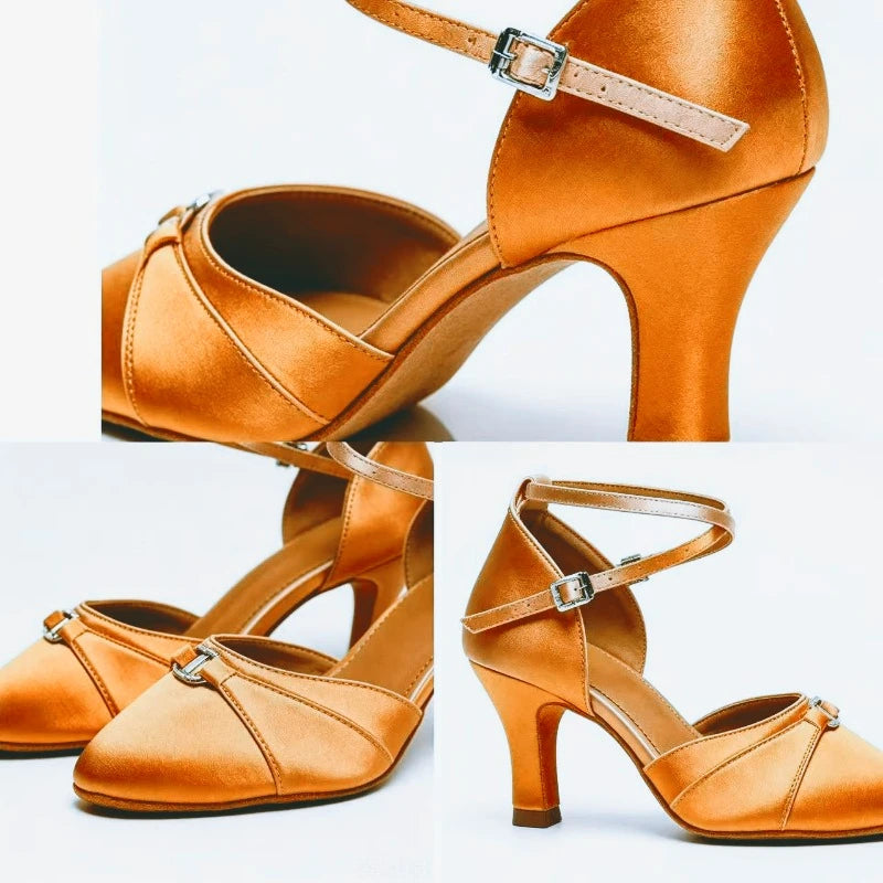 Latin Dance Shoes for Women Silk Diamond Modern National Standard Pumps Cha Cha Rumba High Heeled Professional Indoor Stilettos