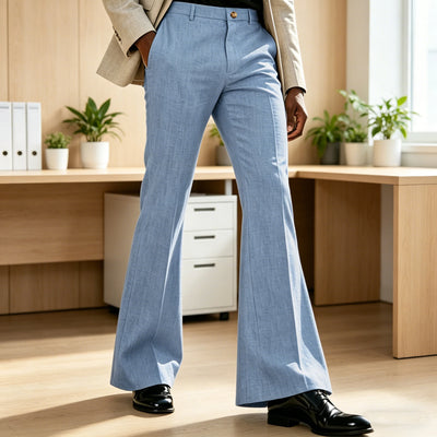 Men's Linen Flare Suit Pants Retro High Waist Slim Fit | SAMAG