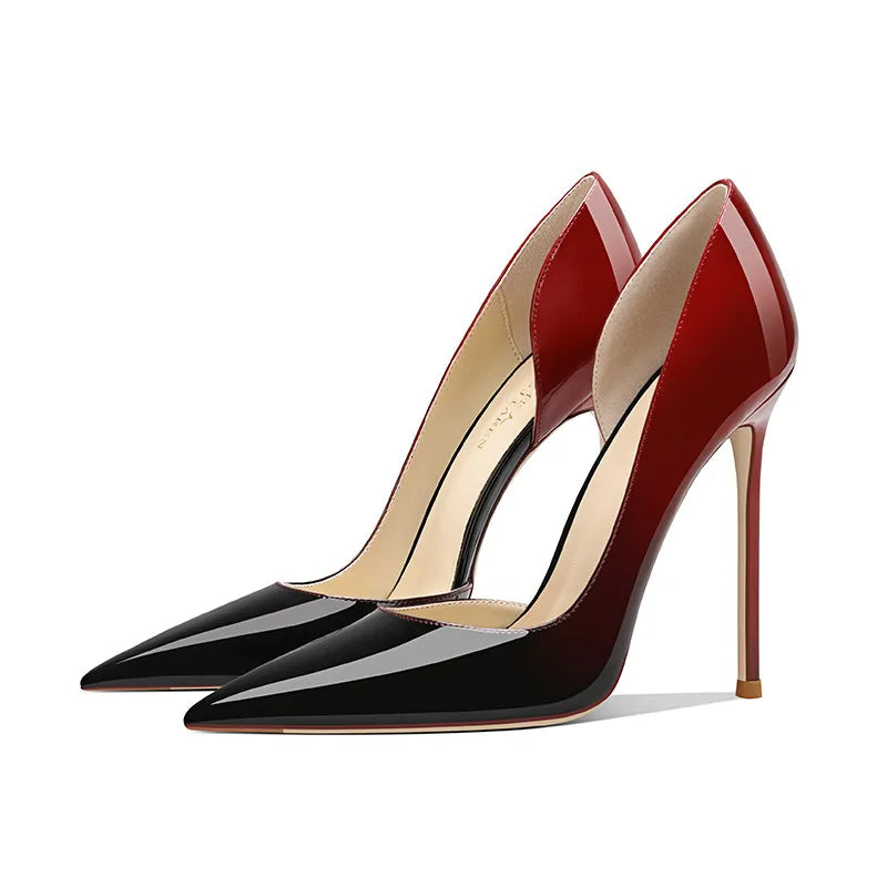 2026 Fashion Gradient Color Side Empty High Heels Women's Thin Heels 12cm Shallow Mouth Sexy Pointed Temperament Single Shoes