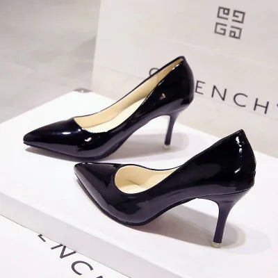 New women's Pumps Female Fashion Patent Leather Sexy Pointed Toe high heels Large size work shoes Wedding Shoes Size 44