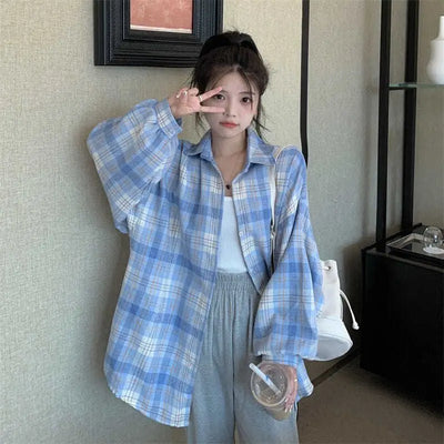 Lazy BF style shirt jacket for spring retro plaid loose | SAMAG