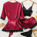 Women Satin Pajama Set Robe Lace Lingerie Sexy Silk | SAMAG
