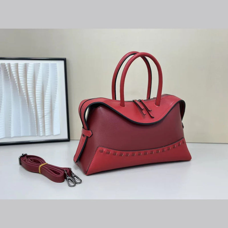 Cross-border contrasting splicing Boston handbag women's fashionable new retro women's large-capacity pillow bag