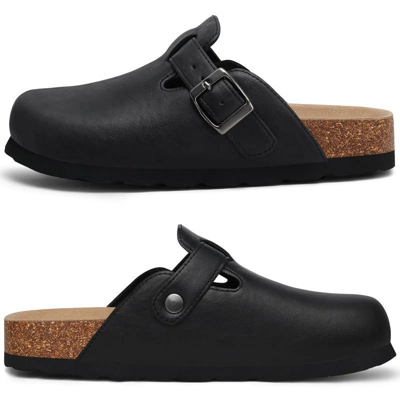 Crestar Women's Vegan Leather Clogs Summer Slip-on Cork Footbed Mules Slippers With Arch Support Unisex Cozy Casual Potato Shoes