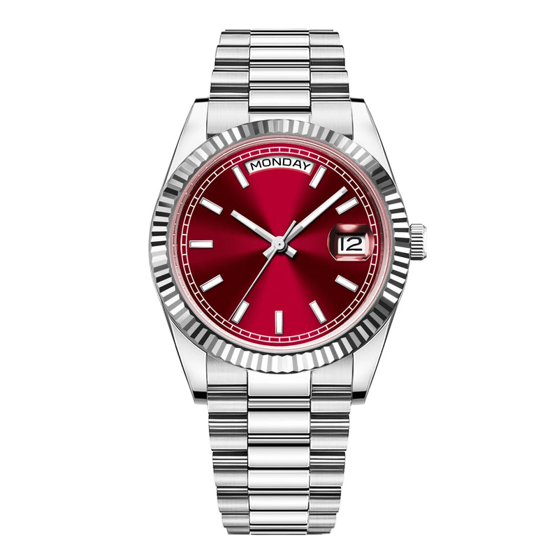 CORGEUT NH36 Mechanical Men's Watch Date of the Week Show President Chain Strap Steel Case Watch Threaded Arc Bezel Waterp