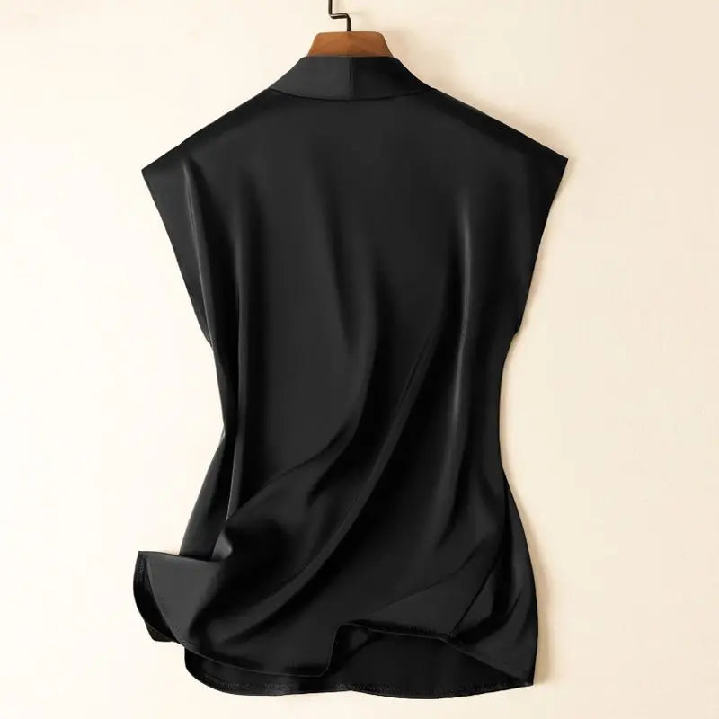 Coffee Silk Rayon V - Neck Pullover Sleeveless Casual Chic - View 2 | SAMAG