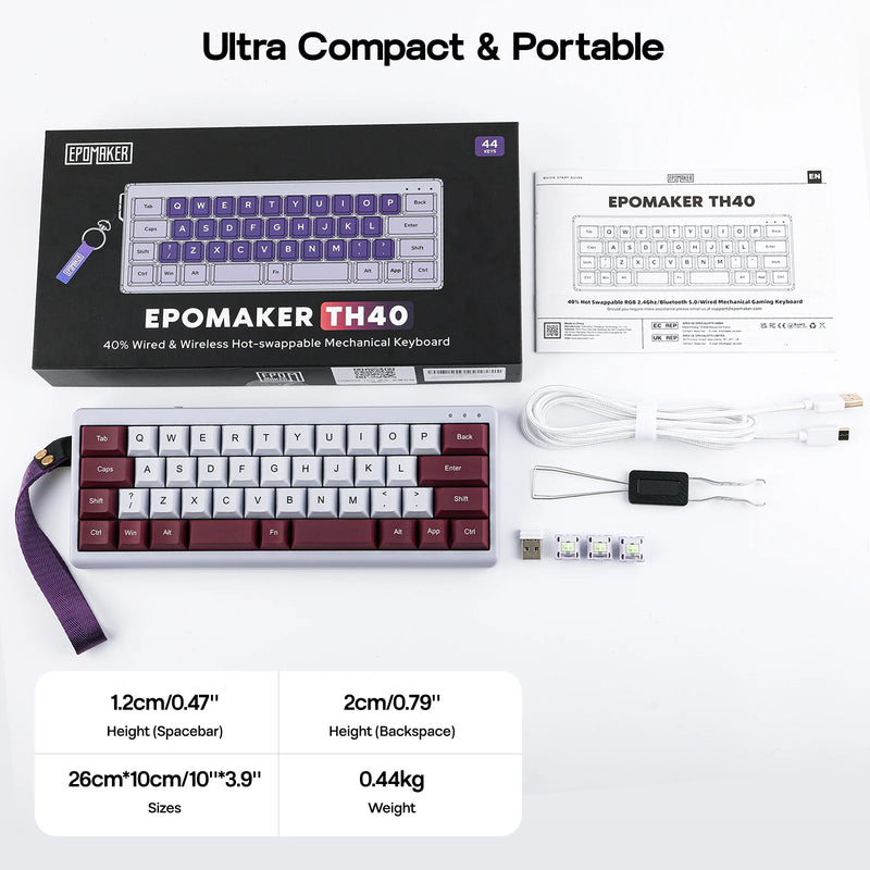 EPOMAKER TH40 VIA Programmable 40% Compact  Layout Hot-Swap Tri-mode Wireless Mechanical Keyboard with N-Key Rollover & RGB