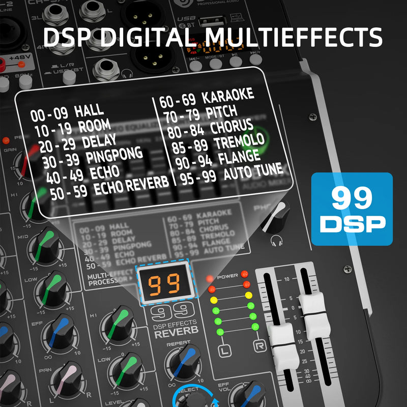 Debra DB-4X 4-Channel Professional Mixer And Sound Card, Bluetooth 5.0, +48V, Multifunctional Input Support, For PC Recording