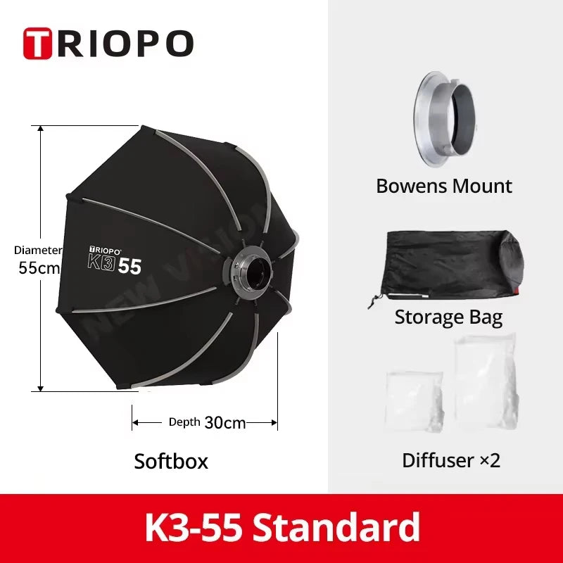 TRIOPO K3 Series 55cm 65cm 90cm 120cm Quick-Setup Octagon Softbox Bowens Mount for Godox Aputure Sokani Studio LED Video Light