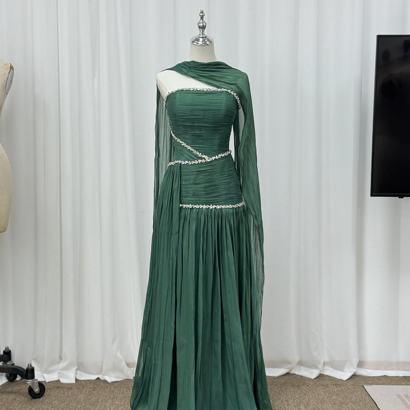 Mila Customized Sage Green A-Line Shawl Strapless Prom | SAMAG