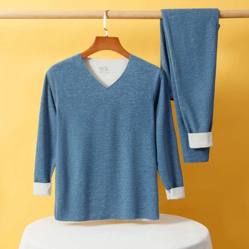 New Cashmere Silk Thermal Underwear Set Men's Non-marking Double-Sided Brushed Wool De Velvet Fall Coat and Pants Homewear
