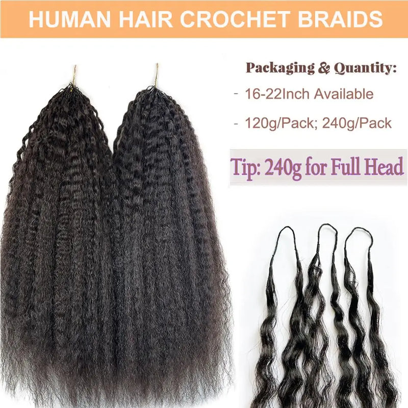 Kinky Straight Miracle Knots Human Crochet Hair 26 28 30 Inches 300g/5Pack Invisible Pre-Separated Feather Crochet Human Hair Extensions For Black Women Natural Black
